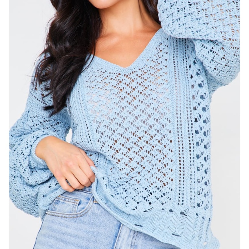 Blue Crochet Knit Sweater